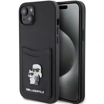   Karl Lagerfeld KLHCP15SSAPKCNPK Saffiano Cardslot Karl&Choupette Metal Pin iPhone 15 6.1" hátlap, tok, fekete
