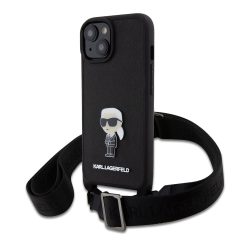  Karl Lagerfeld Saffiano Crossbody Metal Ikonik Case iPhone 15 (KLHCP15SSASKNPBK) hátlap, tok, fekete