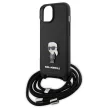 Karl Lagerfeld KLHCP15SSASKNPSK Crossbody Saffiano Monogram Metal Pin Karl & Choupette iPhone 15 6.1" tok, fekete