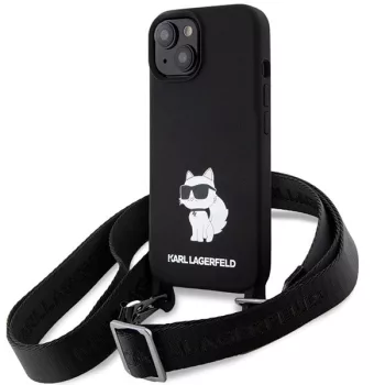   Karl Lagerfeld KLHCP15SSCBSCNK Crossbody Silicone Choupette iPhone 15 6.1" hátlap, tok, fekete