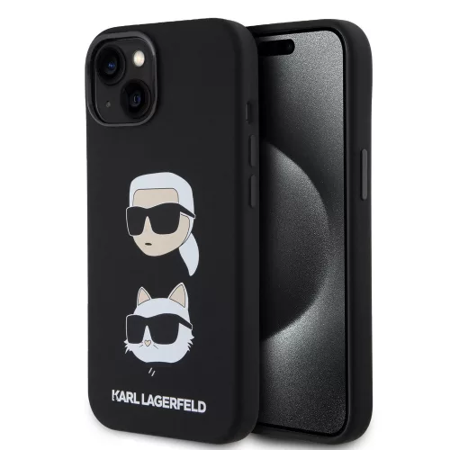 Karl Lagerfeld Liquid Silicone Karl and Choupette Heads Case iPhone 15 (KLHCP15SSDHKCNK) hátlap, tok, fekete