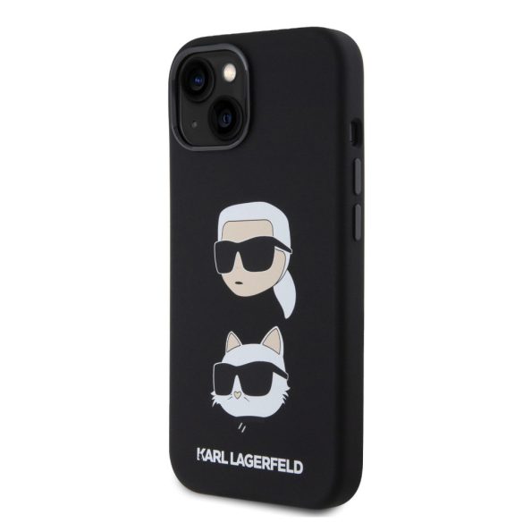 Karl Lagerfeld Liquid Silicone Karl and Choupette Heads Case iPhone 15 (KLHCP15SSDHKCNK) hátlap, tok, fekete