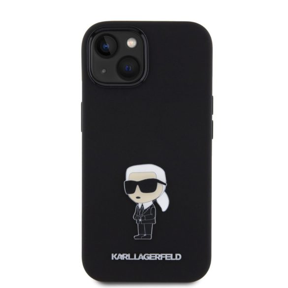 Karl Lagerfeld Liquid Silicone Metal Ikonik Case iPhone 15 (KLHCP15SSMHKNPK) hátlap, tok, fekete