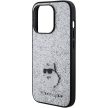 Karl Lagerfeld KLHCP15XGCNPSG Fixed Glitter Choupette Logo Metal Pin iPhone 15 Pro Max 6.7", hátlap, tok, ezüst