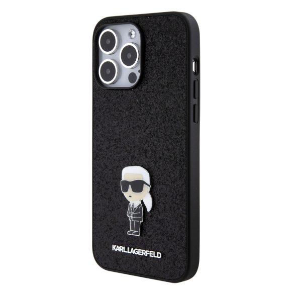 Karl Lagerfeld Fixed Glitter Metal Ikonik Case iPhone 15 Pro Max (KLHCP15XGKNPSK) hátlap, tok, fekete