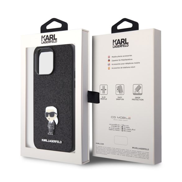 Karl Lagerfeld Fixed Glitter Metal Ikonik Case iPhone 15 Pro Max (KLHCP15XGKNPSK) hátlap, tok, fekete