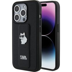   Karl Lagerfeld iPhone 15 Pro Max Gripstand Saffiano Choupette Pins (KLHCP15XGSACHPK) hátlap, tok, fekete