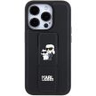 Karl Lagerfeld KLHCP15XGSAKCPK Gripstand Saffiano Karl&Choupette Pins iPhone 15 Pro Max 6.7", hátlap, tok, fekete