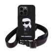 Karl Lagerfeld Liquid Silicone Crossbody Ikonik Case iPhone 15 Pro Max (KLHCP15XSCBSKNK) hátlap, tok, fekete