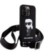 Karl Lagerfeld Liquid Silicone Crossbody Ikonik Case iPhone 15 Pro Max (KLHCP15XSCBSKNK) hátlap, tok, fekete