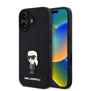   Karl Lagerfeld iPhone 16 Fixed Glitter Metal Ikonik (KLHCP16SGKNPSK) hátlap, tok, fekete
