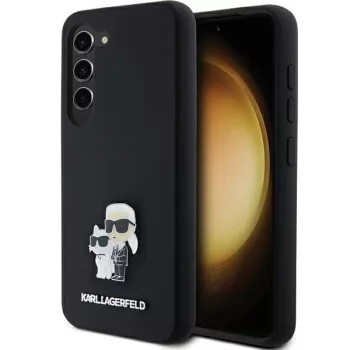   Karl Lagerfeld KLHCS24SSMHKCNPK Silicone Karl&Choupette Metal Pin Samsung Galaxy S24 hátlap, tok, fekete