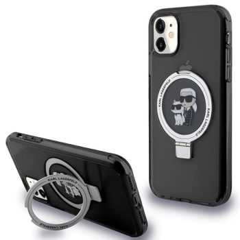   Karl Lagerfeld Ring Stand Karl&Choupette MagSafe case for iPhone 11/Xr tok, fekete