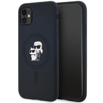   Karl Lagerfeld KLHMN61SCMKCRHK Silicone Karl & Choupette MagSafe iPhone 11/Xr 6.1", hátlap, tok, fekete