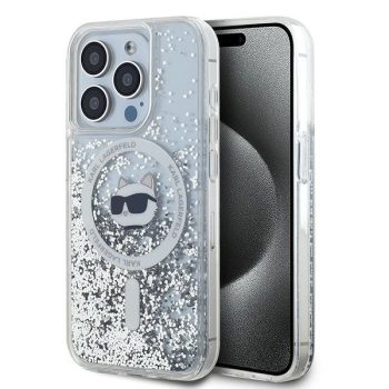   Karl Lagerfeld KLHMP13LLGCHSGH Liquid Glitter Choupette Head Magsafe iPhone 13 Pro 6.1" hátlap, tok, átlátszó