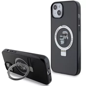   Karl Lagerfeld Ring Stand Karl&Choupette MagSafe case for iPhone 14 tok, fekete