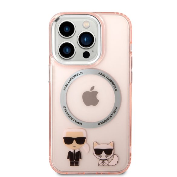 Karl Lagerfeld iPhone 14 Pro Max Karl & Choupette Aluminium Magsafe (KLHMP14XHKCP) hátlap, tok, rózsaszín