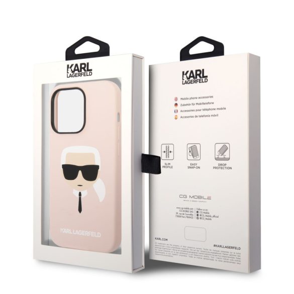Karl Lagerfeld MagSafe Compatible Case Liquid Silicone Karl Head iPhone 14 Pro Max (KLHMP14XSLKHLP) magsafe kompatibilis hátlap, tok, rózsaszín