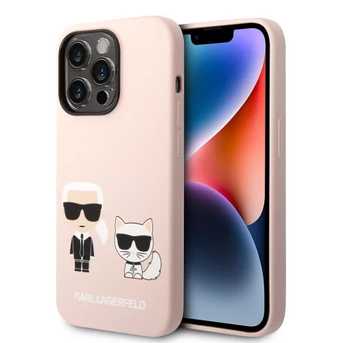 Karl Lagerfeld iPhone 14 Pro Max Liquid Silicone Karl and Choupette Magsafe (KLHMP14XSSKCI) MagSafe hátlap, tok, rózsaszín
