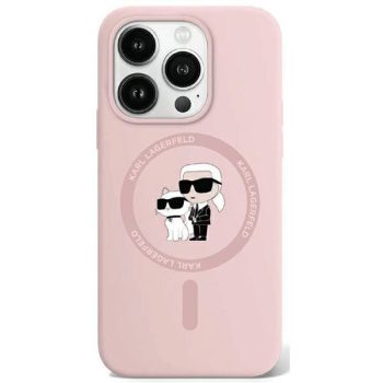   Karl Lagerfeld KLHMP15LSCMKCRHP Silicone Karl & Choupette MagSafe iPhone 15 Pro 6.1", hátlap, tok, rózsaszín
