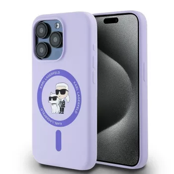   Karl Lagerfeld KLHMP15LSCMKCRHU Silicone Karl&Choupette Heads Ring MagSafe iPhone 15 Pro 6.1", hátlap, tok, lila
