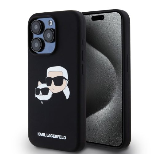 Karl Lagerfeld iPhone 15 Pro Liquid Silicone Double Heads KLHMP15LSKCHPPLK MagSafe hátlap, tok, fekete
