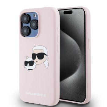   Karl Lagerfeld iPhone 15 Pro Liquid Silicone Double Heads KLHMP15LSKCHPPLP MagSafe hátlap, tok, rózsaszín