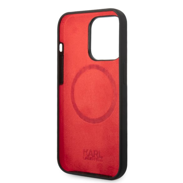 Karl Lagerfeld Liquid Silicone Plaque MagSafe Case iPhone 15 Pro (KLHMP15LSLMP1K) hátlap, tok, fekete