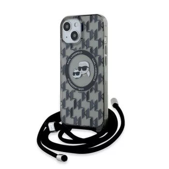   Karl Lagerfeld KLHMP15SHCKCKCKLCK IML Crossbody Monogram Karl & Choupette Head MagSafe iPhone 15 6.1", hátlap, tok, fekete