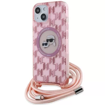   Karl Lagerfeld KLHMP15SHCKCKCKLCP IML Crossbody Monogram Karl & Choupette Head MagSafe iPhone 15 6.1" hátlap, tok, rózsaszín