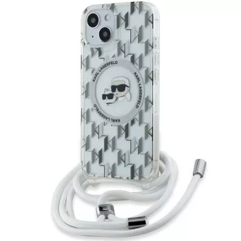   Karl Lagerfeld KLHMP15SHCKCKCKLCT IML Crossbody Monogram Karl & Choupette Head MagSafe iPhone 15 6.1" hátlap, tok, átlátszó