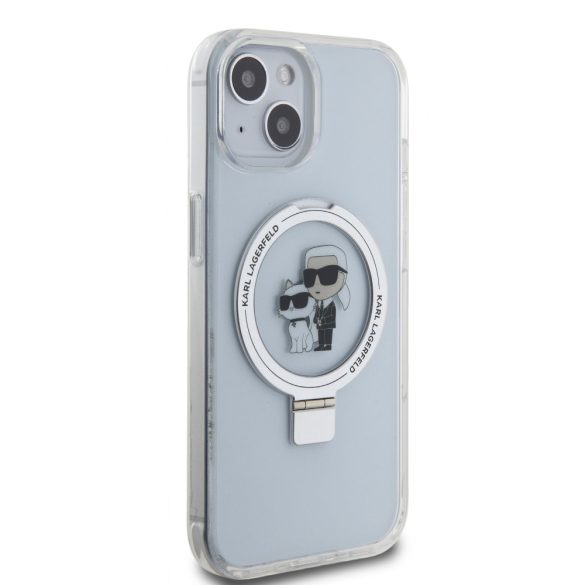Karl Lagerfeld Ringstand Karl and Choupette MagSafe Case iPhone 15 (KLHMP15XHMRSKCH) magsafe kompatibilis hátlap, tok, átlátszó