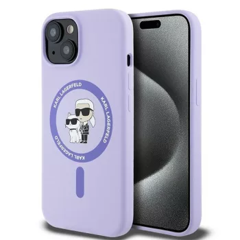   Karl Lagerfeld KLHMP15SSCMKCRHU Silicone Karl&Choupette Heads Ring MagSafe iPhone 15 6.1", hátlap, tok, lila