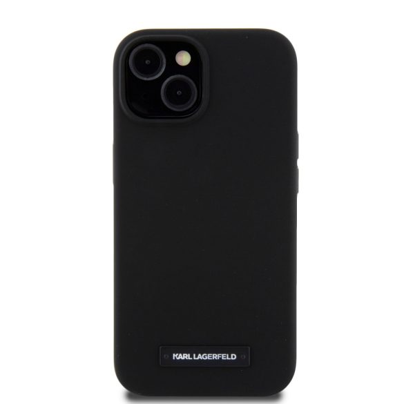 Karl Lagerfeld Liquid Silicone Plaque MagSafe Case iPhone 15 (KLHMP15SSLMP1K) hátlap, tok, fekete