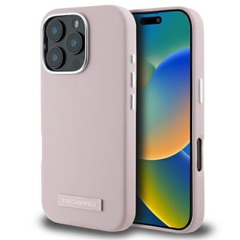   Karl Lagerfeld iPhone 16 Pro Magsafe FW Metal Plate (KLHMP16LPGMSRPK) MagSafe hátlap, tok, rózsaszín