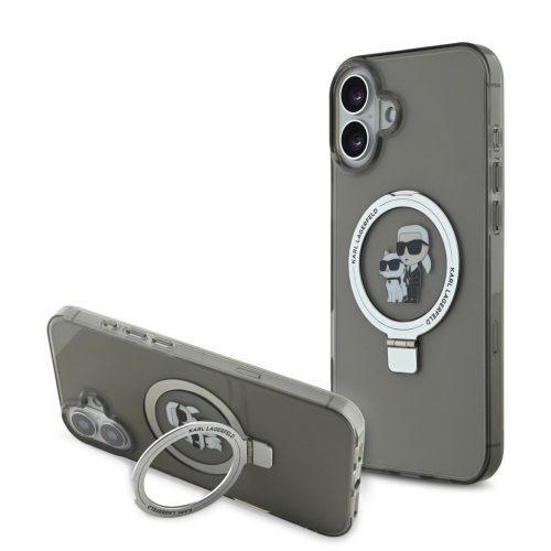 Karl Lagerfeld Ringstand Karl and Choupette MagSafe iPhone 16 Plus Magsafe kompatibilis hátlap, tok, fekete