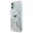 Karl Lagerfeld iPhone 16 Magsafe Liquid Glitter Choupette Head (KLHMP16SLGCHSGH) MagSafe hátlap, tok, ezüst-átlátszó