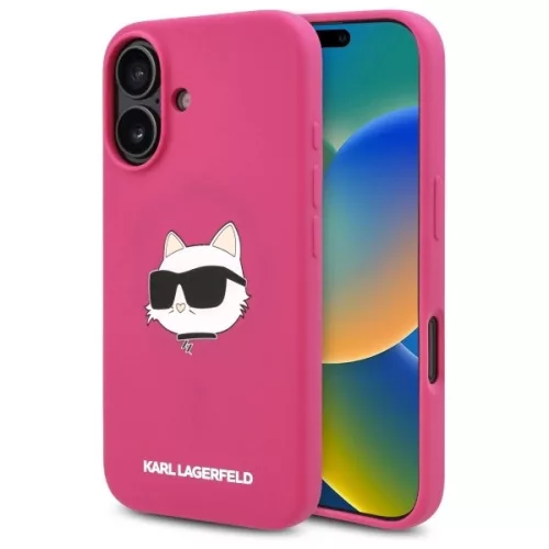 Karl Lagerfeld KLHMP16SSCHPPLF Silicone Choupette Head Print MagSafe iPhone 16 6.1" hátlap, tok, rózsaszín