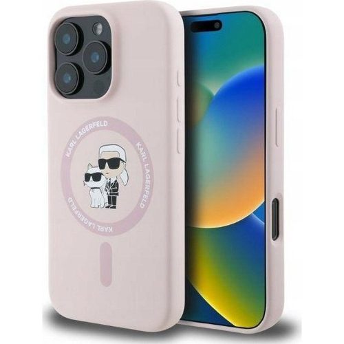 Karl Lagerfeld KLHMP16SSCMKCRHP iPhone 16 6.1" Silicone Karl&Choupette Heads Ring MagSafe tok, rózsaszín