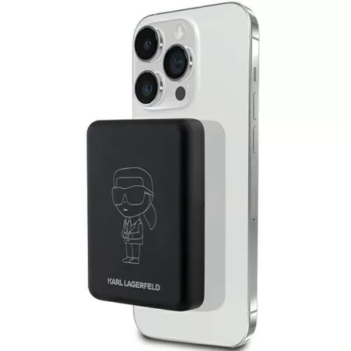 Karl Lagerfeld NFT Outline Ikonik MagSafe Powerbank (KLPBM5KIOTTGK) MagSafe kompatibilis hordozható külső akkumulátor és vezeték nélküli töltő, 5000 mAh, 15W, fekete