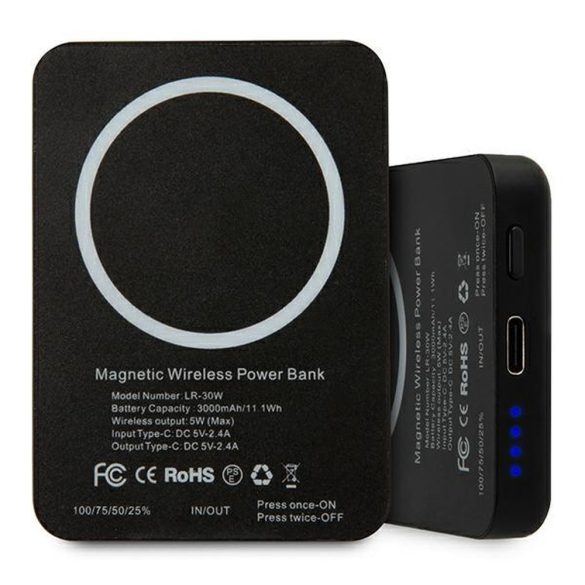 Karl Lagerfeld KLPBMSOIBK Ikonik Outline MagSafe kompatibilis külső akkumulátor, 3000 mAh, fekete