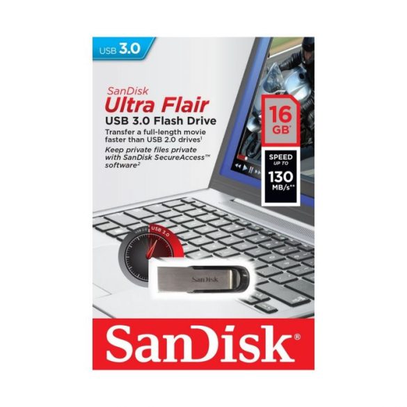SanDisk Ultra Flair 16GB USB 3.0 pendrive, 130MB/s, ezüst