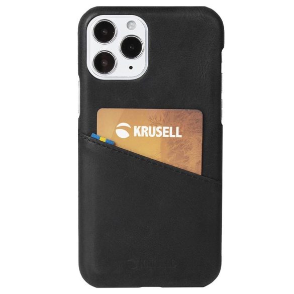 Krusell Leather CardCover iPhone 12/12 Pro eredeti bőr, kártyatartós hátlap, tok, fekete