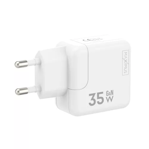 MX BURST GaN PD 35W, 2xUSB-C + C/C PD CABLE 65W, fehér, hálózati töltő