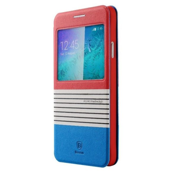 Baseus Eden Samsung Galaxy Alpha oldalra nyíló bőr tok, piros-kék
