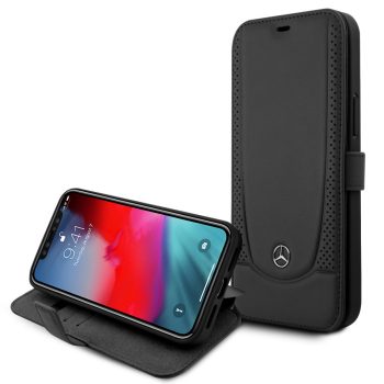   Mercedes-Benz iPhone 12 Pro Max Leather Urban (MEFLBKP12LARMBK) eredeti bőr oldalra nyíló tok, fekete