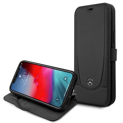 Mercedes-Benz iPhone 12 Pro Max Leather Urban (MEFLBKP12LARMBK) eredeti bőr oldalra nyíló tok, fekete