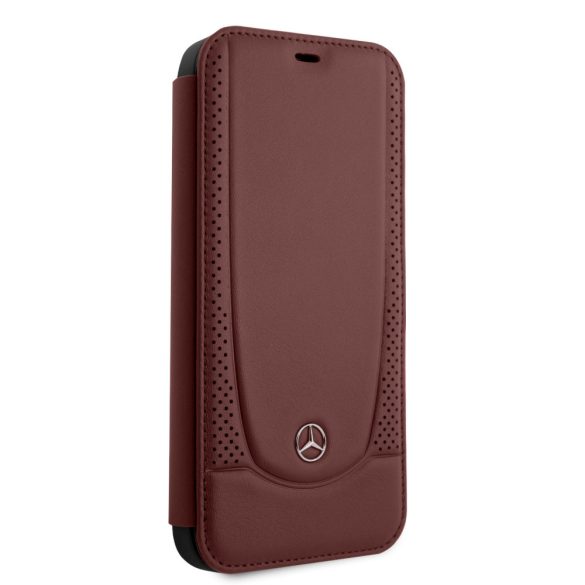 Mercedes-Benz iPhone 12/12 Pro Leather Urban (MEFLBKP12MARMRE) eredeti bőr oldalra nyíló tok, piros