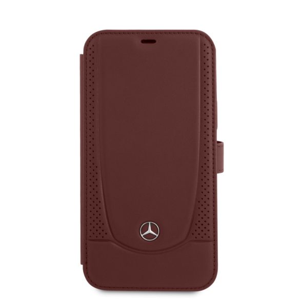 Mercedes-Benz iPhone 12/12 Pro Leather Urban (MEFLBKP12MARMRE) eredeti bőr oldalra nyíló tok, piros