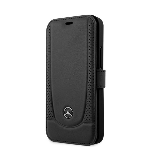 Mercedes-Benz iPhone 12 Mini 5,4" Leather Urban (MEFLBKP12SARMBK) eredeti bőr oldalra nyíló tok, fekete